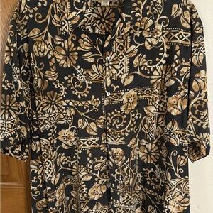 Black and Tan Floral and Traditional Designs Tori Richard Button-Up Shirt 2XB